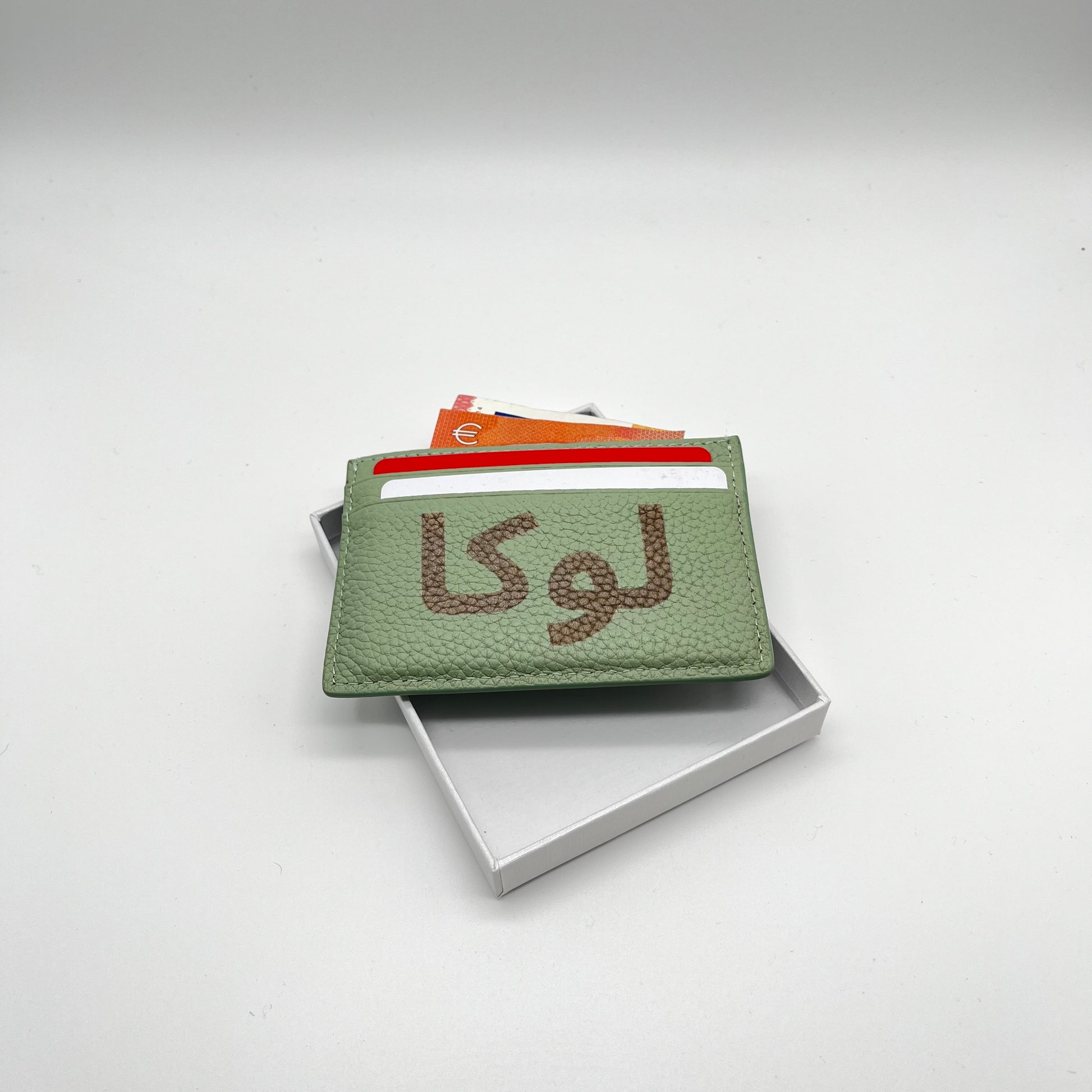 Personalisierter echt Leder Cardholder Hellgrün