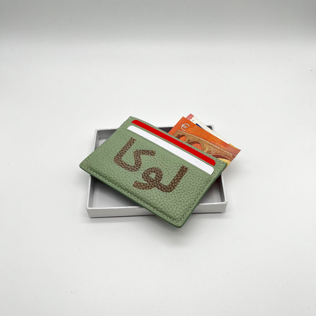 Personalisierter echt Leder Cardholder Hellgrün